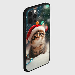 Чехол для iPhone 12 Pro Новогодний котенок и снег, цвет: 3D-черный — фото 2