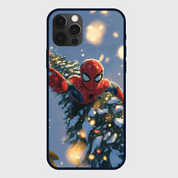 Чехол для iPhone 12 Pro Новогодний человек-паук, цвет: 3D-черный