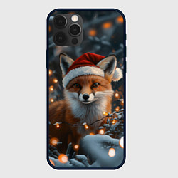 Чехол для iPhone 12 Pro Лисица и новогодняя гирлянда, цвет: 3D-черный