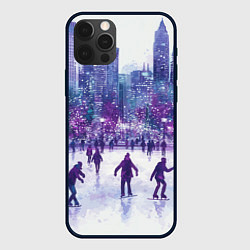Чехол для iPhone 12 Pro Новогодний каток фиолетовые оттенки, цвет: 3D-черный