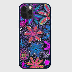 Чехол для iPhone 12 Pro Неоновые абстрактные снежинки, цвет: 3D-черный