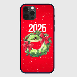 Чехол для iPhone 12 Pro Новогодний венок из змейки 2025, цвет: 3D-черный