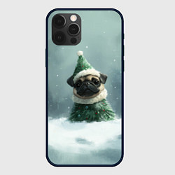 Чехол для iPhone 12 Pro Маленький новогодний мопс, цвет: 3D-черный