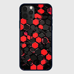 Чехол для iPhone 12 Pro Красно-серые шестиугольники на чёрном фоне, цвет: 3D-черный