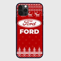 Чехол для iPhone 12 Pro Новогодний Ford с оленями, цвет: 3D-черный