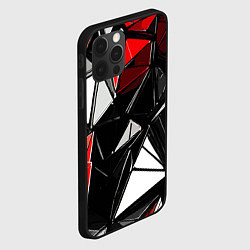 Чехол для iPhone 12 Pro Красно-белые рельефные треугольники на чёрном фоне, цвет: 3D-черный — фото 2