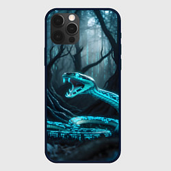 Чехол для iPhone 12 Pro Синяя цифровая змея, цвет: 3D-черный
