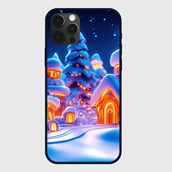 Чехол для iPhone 12 Pro Новогодний свет в домиках, цвет: 3D-черный