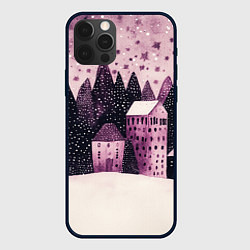 Чехол для iPhone 12 Pro Новогодние домики в лесу, цвет: 3D-черный