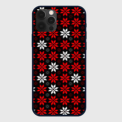 Чехол для iPhone 12 Pro Red and white stars on a black background, цвет: 3D-черный