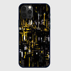 Чехол для iPhone 12 Pro Бело-жёлтая абстракция на чёрном фоне, цвет: 3D-черный