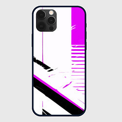 Чехол для iPhone 12 Pro Полосы на белом фоне чёрно-фиолетовые, цвет: 3D-черный