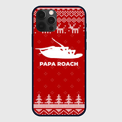 Чехол для iPhone 12 Pro Новогодний Papa Roach с оленями, цвет: 3D-черный