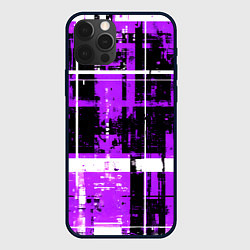 Чехол для iPhone 12 Pro Фиолетово-белый гранж на чёрном фоне, цвет: 3D-черный