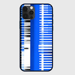 Чехол для iPhone 12 Pro White stripes on a black and blue background, цвет: 3D-черный