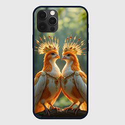 Чехол для iPhone 12 Pro Влюбленные птички с коронами, цвет: 3D-черный