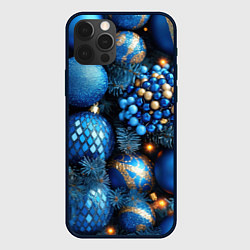 Чехол для iPhone 12 Pro Синие новогодние игрушки на елке, цвет: 3D-черный