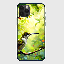 Чехол для iPhone 12 Pro Колибри в цветах, цвет: 3D-черный