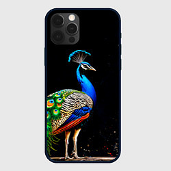 Чехол для iPhone 12 Pro Павлин на черном, цвет: 3D-черный