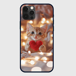 Чехол для iPhone 12 Pro Кошечка держит в лапках сердечко, цвет: 3D-черный