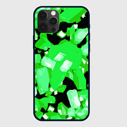 Чехол для iPhone 12 Pro Green and white abstraction on a black background, цвет: 3D-черный