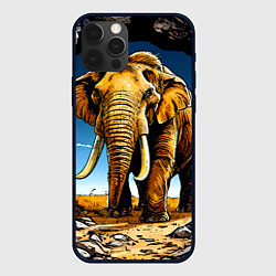 Чехол для iPhone 12 Pro Слон в пещере, цвет: 3D-черный