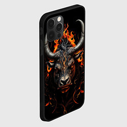 Чехол для iPhone 12 Pro Голова быка в пламени огня, цвет: 3D-черный — фото 2
