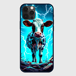 Чехол для iPhone 12 Pro Корова в разрядах молнии, цвет: 3D-черный