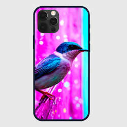 Чехол для iPhone 12 Pro Ласточка на фиолетовой стене, цвет: 3D-черный