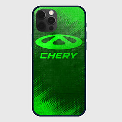 Чехол для iPhone 12 Pro Chery - green gradient, цвет: 3D-черный