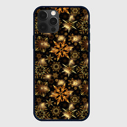 Чехол для iPhone 12 Pro Золотые снежинки, цвет: 3D-черный