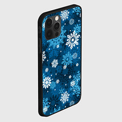 Чехол для iPhone 12 Pro Снежинки белые и голубые, цвет: 3D-черный — фото 2
