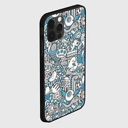 Чехол для iPhone 12 Pro Дудлинг серо-голубой, цвет: 3D-черный — фото 2