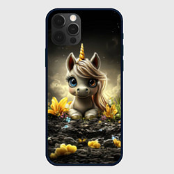 Чехол для iPhone 12 Pro Белая единорожка на черном фоне, цвет: 3D-черный