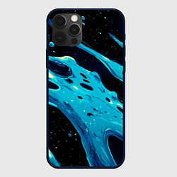 Чехол для iPhone 12 Pro Синие волны краски на черном, цвет: 3D-черный