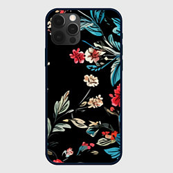 Чехол для iPhone 12 Pro Цветы старинный узор, цвет: 3D-черный