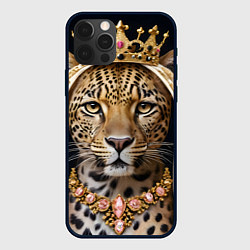 Чехол для iPhone 12 Pro Леопард с короной, цвет: 3D-черный