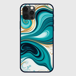 Чехол для iPhone 12 Pro Бирюза и золото, цвет: 3D-черный