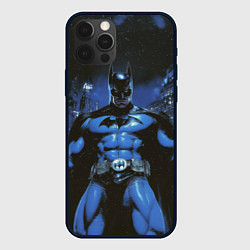Чехол для iPhone 12 Pro Бэтмен синий город, цвет: 3D-черный