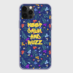 Чехол для iPhone 12 Pro Keep calm and buzz - пчелы и цветы, цвет: 3D-светло-сиреневый