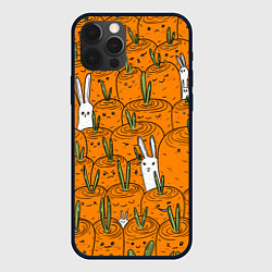 Чехол для iPhone 12 Pro Милый кролики в морковном поле, цвет: 3D-черный