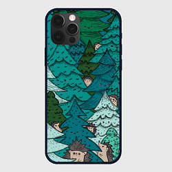 Чехол для iPhone 12 Pro Ежи в еловом лесу, цвет: 3D-черный