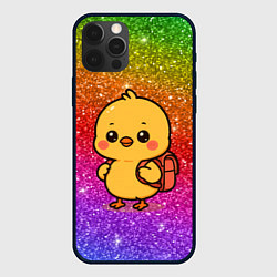 Чехол для iPhone 12 Pro Цыпленок школьник с рюкзаком, цвет: 3D-черный