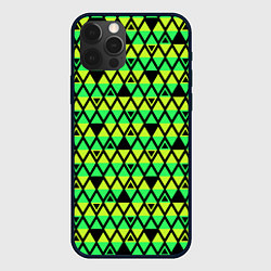 Чехол для iPhone 12 Pro Зеленые треугольники на черном, цвет: 3D-черный