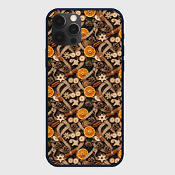 Чехол iPhone 12 Pro Новогодний орнамент с корицей и дольками апельсина