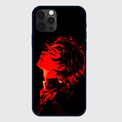 Чехол для iPhone 12 Pro Клинок, рассекающий демонов Танджиро и иероглифы, цвет: 3D-черный