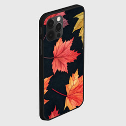 Чехол для iPhone 12 Pro Кленовые листья на черном - акварельный паттерн, цвет: 3D-черный — фото 2