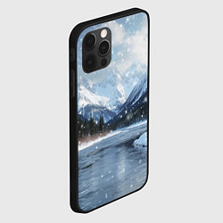 Чехол для iPhone 12 Pro Снежный горный пейзаж с елями и рекой, цвет: 3D-черный — фото 2