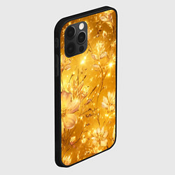 Чехол для iPhone 12 Pro Цветочный золотой с искрами, цвет: 3D-черный — фото 2
