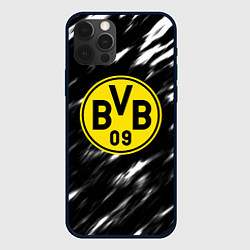 Чехол для iPhone 12 Pro Borussia штрихи красок текстура, цвет: 3D-черный